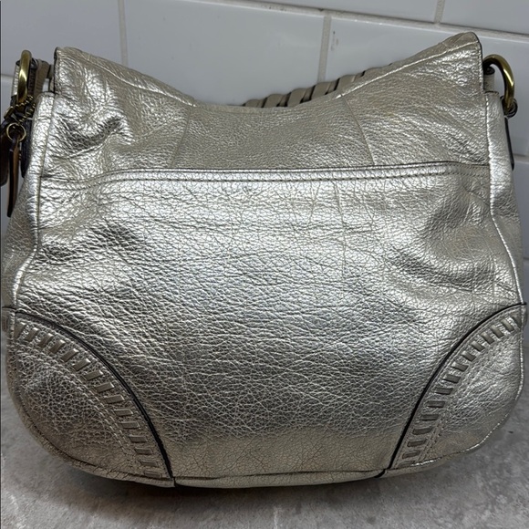 Rare Vintage Coach Whipstitch Silver Leather Women's Bag 11”x10” - Picture 4 of 16